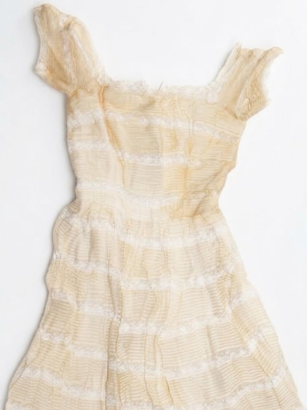 Vintage 1950s Off-White Lace Formal Cocktail Dress with Belt XSmall Wounded